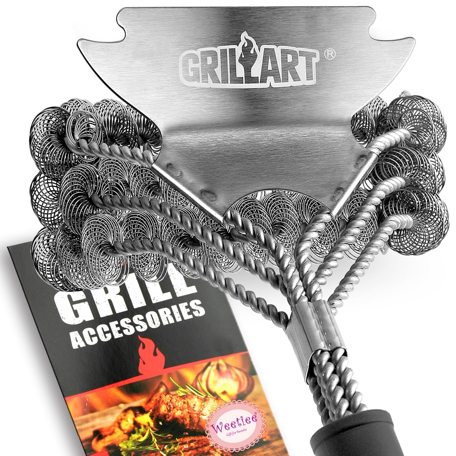 GRILLART Grill Brush and Scraper BBQ Brush for Grill, Safe 18 Stainless  Steel Woven Wire 3 in 1 Bristles Grill Cleaning Brush, BR-4516