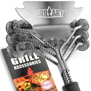 GRILLART Grill Brush and Scraper Bristle Free – Safe BBQ Brush for Grill – 18'' Stainless Grill Grate Cleaner - Safe Grill Accessories for Porcelain/Weber Gas/Charcoal Grill – Gifts for Grill Wizard