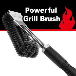 GRILLART Grill Brush and Scraper - Extra Strong BBQ Cleaner Accessories - Safe Wire Bristles 18" Stainless Steel Barbecue Triple Scrubber Cleaning Brush for Gas/Charcoal Grilling Grates, Wizard Tool, BR-8115