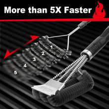 Load image into Gallery viewer, GRILLART Grill Brush and Scraper - Extra Strong BBQ Cleaner Accessories - Safe Wire Bristles 18&quot; Stainless Steel Barbecue Triple Scrubber Cleaning Brush for Gas/Charcoal Grilling Grates, Wizard Tool, BR-8115