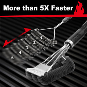 GRILLART Grill Brush and Scraper - Extra Strong BBQ Cleaner Accessories - Safe Wire Bristles 18" Stainless Steel Barbecue Triple Scrubber Cleaning Brush for Gas/Charcoal Grilling Grates, Wizard Tool, BR-8115