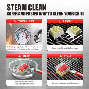 NEW ARRIVAL. GRILLART SteamWizards Grill Brush Bristle Free Steam Cleaning Brush. Upgraded Unique Seamless-Fitting Scraper Tools for Cast Iron/Stainless-Steel Grates