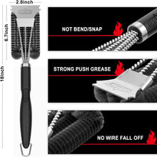 Load image into Gallery viewer, GRILLART Grill Brush and Scraper - Extra Strong BBQ Cleaner Accessories - Safe Wire Bristles 18&quot; Stainless Steel Barbecue Triple Scrubber Cleaning Brush for Gas/Charcoal Grilling Grates, Wizard Tool, BR-8115