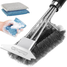 Load image into Gallery viewer, Weetiee Life Grill Brush and Scraper Bristle Free, Grill Cleaner -Extra Strong Grill Cleaning Brush,18" Stainless Steel Barbecue Triple Scrubber BBQ Brush for Gas/Charcoal Grilling Grates -Scrubbing Sponges