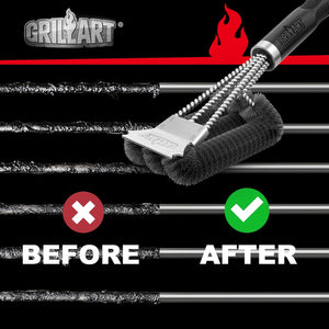 GRILLART Grill Brush and Scraper - Extra Strong BBQ Cleaner Accessories - Safe Wire Bristles 18" Stainless Steel Barbecue Triple Scrubber Cleaning Brush for Gas/Charcoal Grilling Grates, Wizard Tool, BR-8115