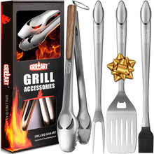 Load image into Gallery viewer, GRILLART BBQ Tools Grill Tools Set -18Inch Grilling Tools BBQ Set - Grill Accessories w/BBQ Tongs, Spatula, Fork, Brush- Stainless Grill Kit Grilling Set - Gift Ideas BBQ Accessories Gifts for Men Dad