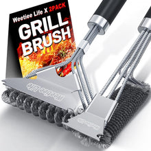 Load image into Gallery viewer, Weetiee Life Grill Brush and Scraper,2 Pack BBQ Grill Cleaning Brush 18" Stainless Steel Wire Bristle BBQ Grill Cleaner Brush Scraper Accessories for Gas Grill Weber Charcoal Porcelain Ceramic Iron Grill