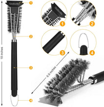 Load image into Gallery viewer, Weetiee Life Grill Brush and Scraper - Extra Strong BBQ Cleaner Accessories - Safe Wire Bristles 18" Stainless Steel Barbecue Triple Scrubber Cleaning Brush for Weber Gas/Charcoal Grilling Grates