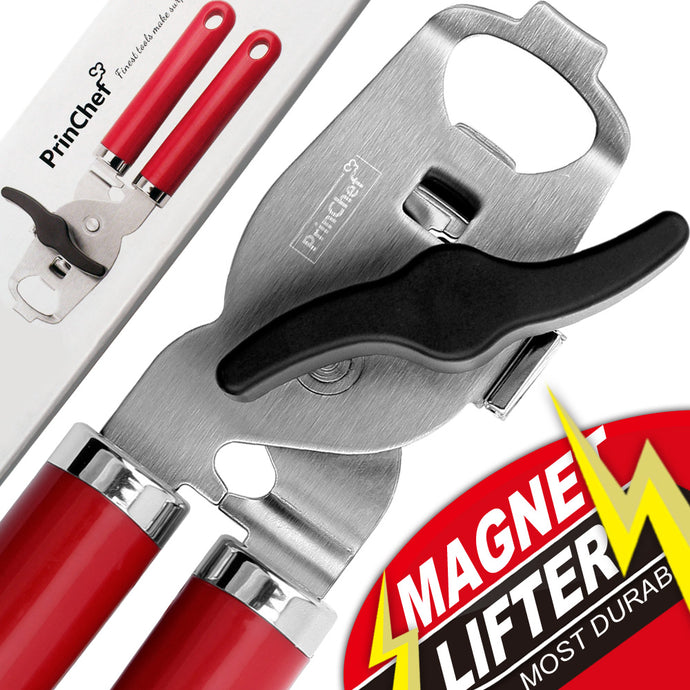 Can Opener with Magnet lifter, Manual-Efficient Smooth Edge Safe Blade Cover - Never Rust Stainless Steel 4in1 Opener for Beer/Paint Can/Tin/Bottle - Nonslip Ergonomic Handlefor Seniors with Arthritis