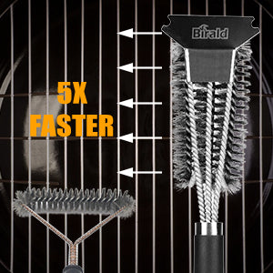 SteamWizards Grill Brush and Scraper - Extra Strong BBQ Cleaner Accessories - Safe Wire Bristles 18" Stainless Steel Barbecue Triple Scrubber Cleaning Brush for Weber Gas/Charcoal Grilling Grates