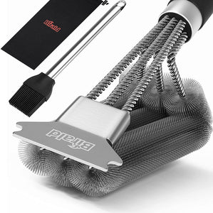 SteamWizards Grill Brush and Scraper - Extra Strong BBQ Cleaner Accessories - Safe Wire Bristles 18" Stainless Steel Barbecue Triple Scrubber Cleaning Brush for Weber Gas/Charcoal Grilling Grates
