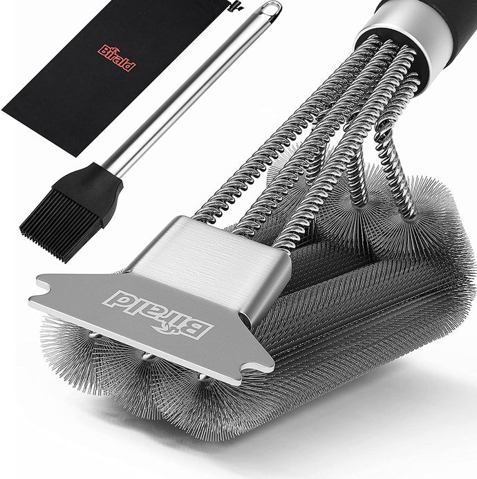 SteamWizards Grill Brush and Scraper - Extra Strong BBQ Cleaner Accessories - Safe Wire Bristles 18