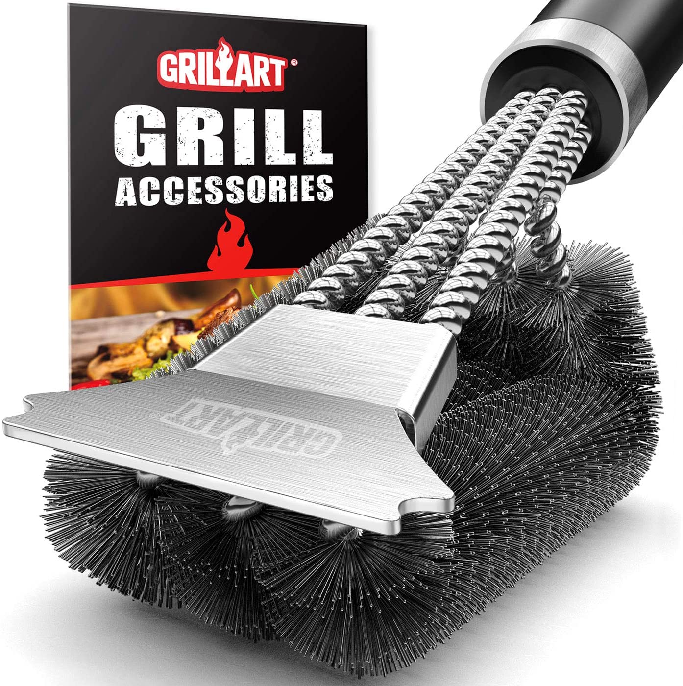 GRILLART Grill Brush and Scraper with Deluxe Handle -Safe Stainless St –  GRILLART U.S. by Weetiee