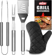Load image into Gallery viewer, GRILLART Grill Tools Grill Utensils Set - 3PCS BBQ Tools, Stainless Barbeque Grill Accessories - Spatula/Tongs/Fork, with Insulated Glove, Ideal BBQ Set Grilling Tools for Outdoor Grill, Gifts for Men