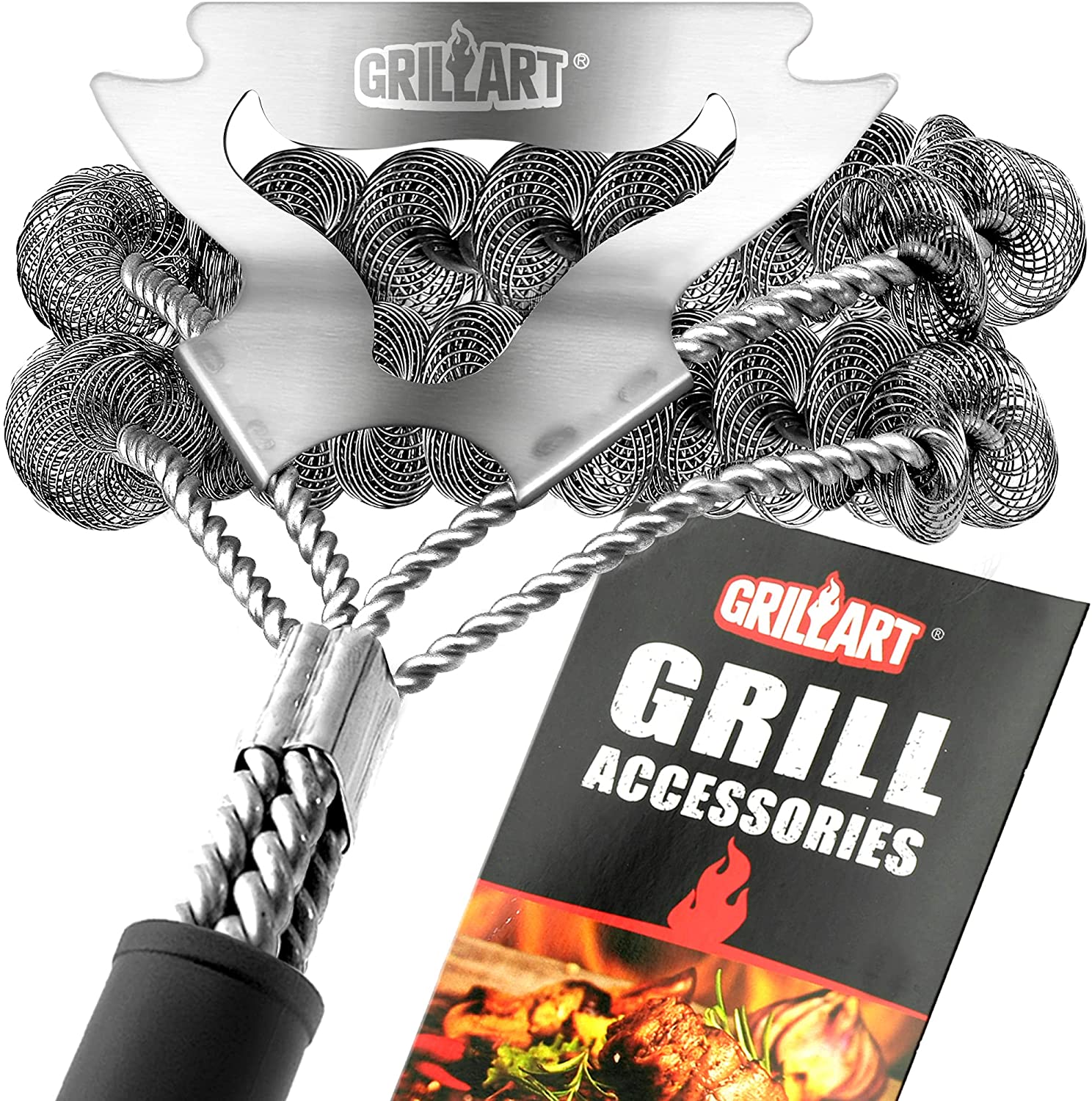 Grill Brush Bristle Free.BBQ Cleaner with Extra Wide Scraper.17