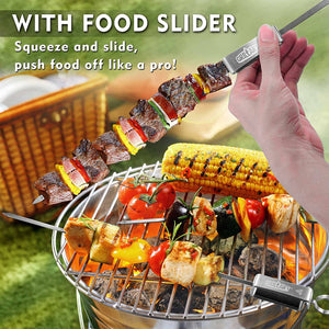 GRILLART Kabob Skewers for Grilling – Metal Skewers for Kabobs with Slider – Flat BBQ Skewers Stainless Steel – 17” Shish Kabob Grill Skewers & Ideal Kabob Sticks for Meat Shrimp Chicken Veggie(10PCS)