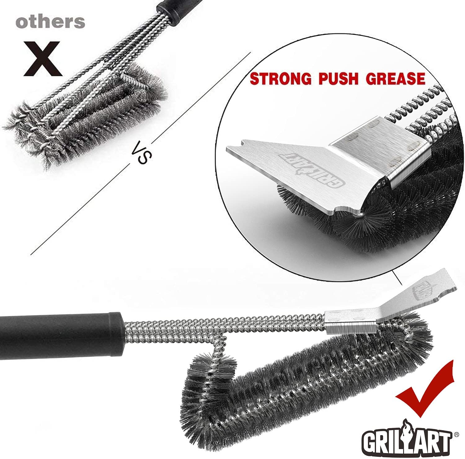 Grillart Grill Brush and Scraper,18 inch BBQ Grill Cleaning Brush Kit, Safe Wire Scrubber, Universal Fit BBQ Cleaner Accessories for All Grates