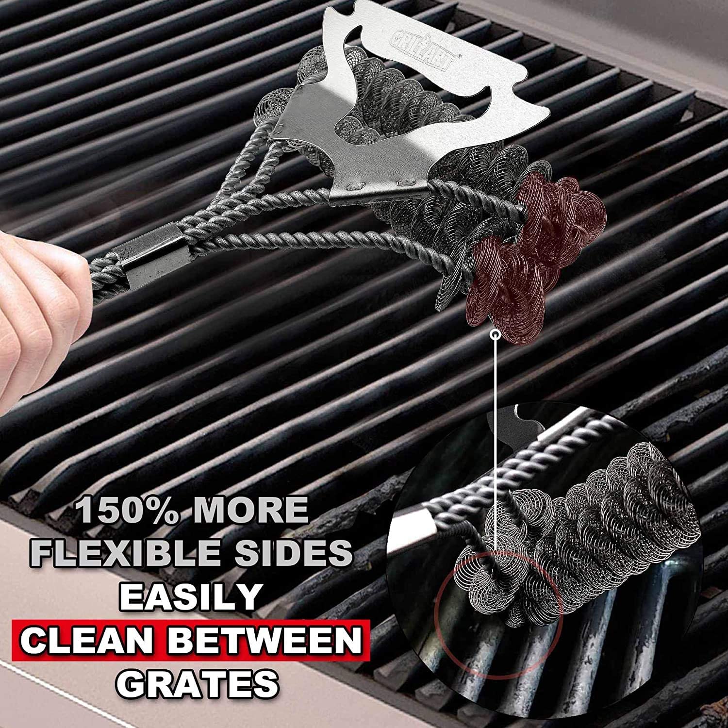 Grillart Grill Brush Bristle Free & Wire Combined BBQ Brush - Safe & Efficient Grill Cleaning Brush- 17 Grill Cleaner Brush for Gas/Porcelain