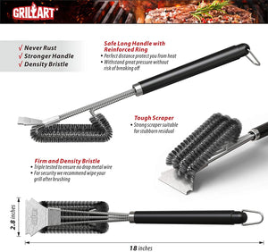 GRILLART Grill Brush and Scraper with Deluxe Handle -Safe Stainless Steel Wire Grill Brush for Gas Infrared Charcoal Porcelain Grills - BBQ Cleaning Brush for Grill Grate Cleaner, BR-8529