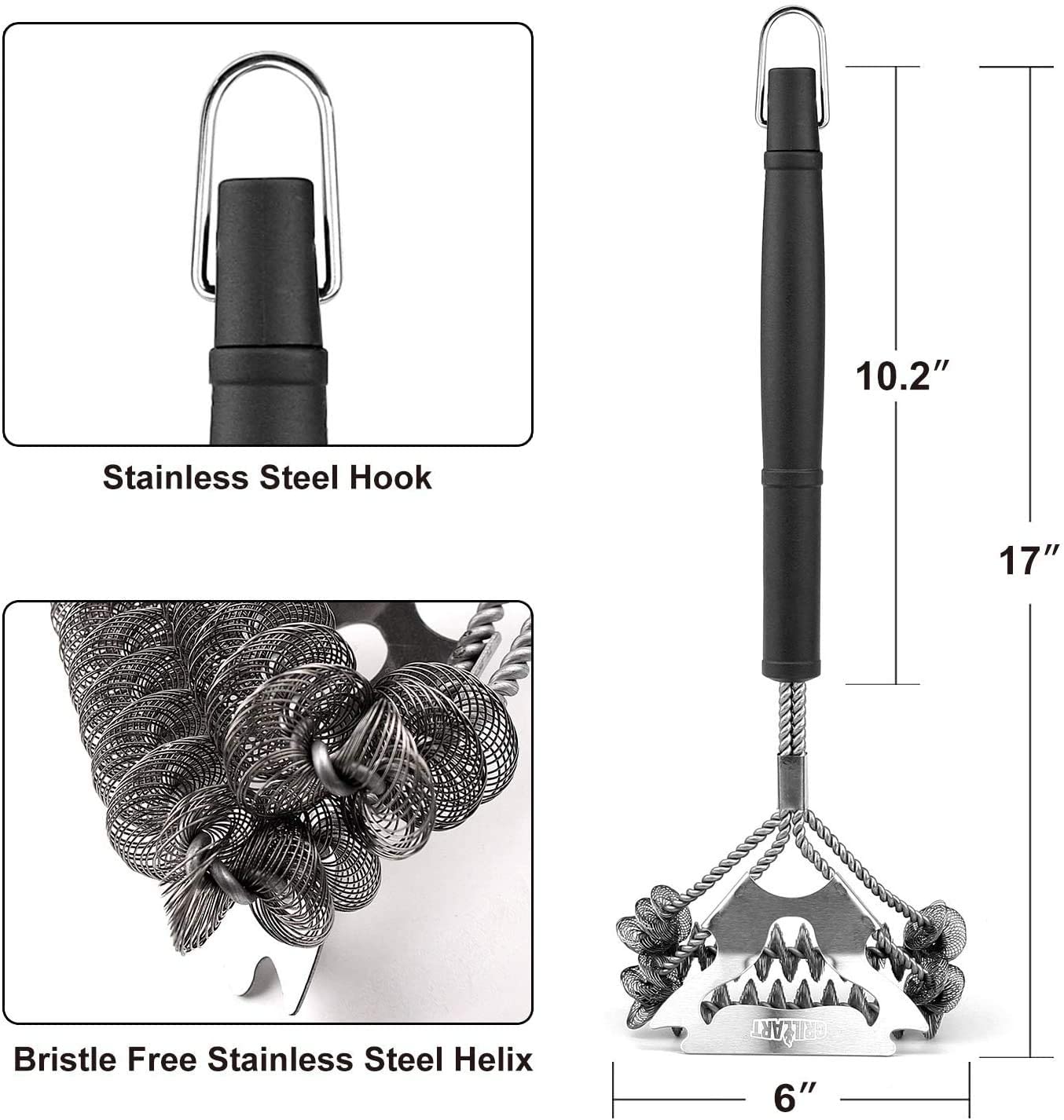 GRILLART Grill Brush Bristle Free. [Rescue-Upgraded] BBQ Replaceable  Cleaning Head, Unique Seamless-Fitting Scraper Tools for Cast