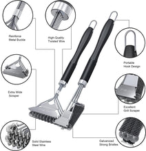 Load image into Gallery viewer, Weetiee Life Grill Brush and Scraper,2 Pack BBQ Grill Cleaning Brush 18" Stainless Steel Wire Bristle BBQ Grill Cleaner Brush Scraper Accessories for Gas Grill Weber Charcoal Porcelain Ceramic Iron Grill