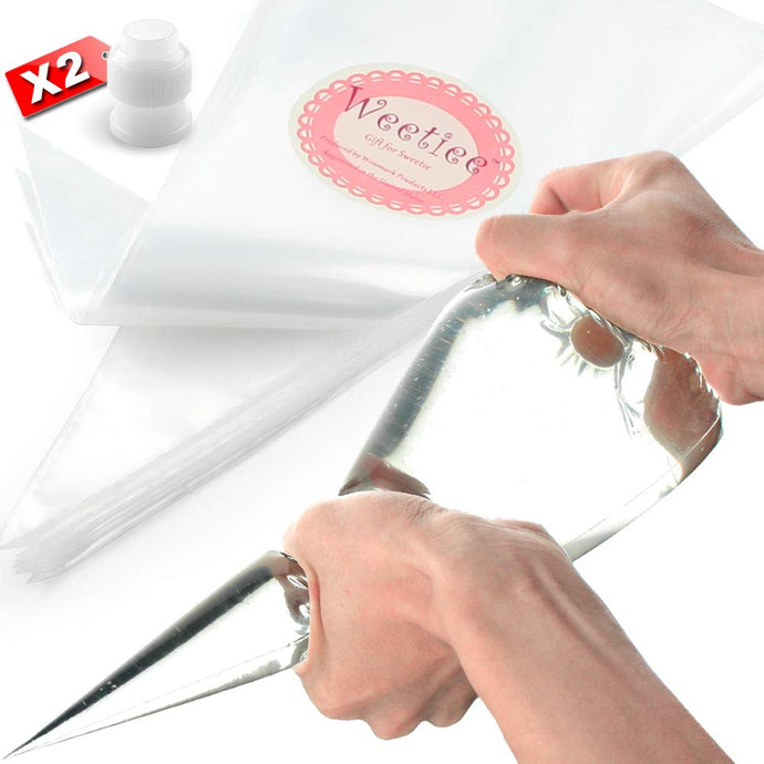 Weetiee Pastry Bag - 100 Pieces 16 Inch [Extra Thick] Disposable Piping Bags Set with 8 decorating tips, 1 coupler and 3 Bag Ties for Cake Decorating Royal Frosting