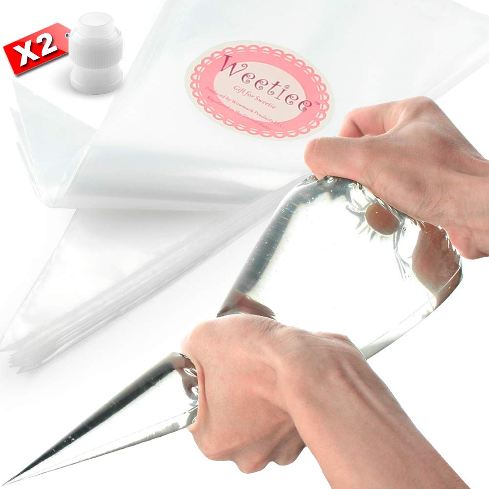 Weetiee Pastry Bag - 100 Pieces 16 Inch [Extra Thick] Disposable Piping Bags Set with 8 decorating tips, 1 coupler and 3 Bag Ties for Cake Decorating Royal Frosting