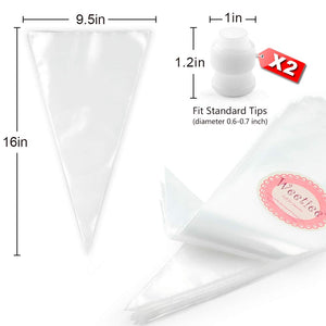 Weetiee Pastry Bag - 100 Pieces 16 Inch [Extra Thick] Disposable Piping Bags Set with 8 decorating tips, 1 coupler and 3 Bag Ties for Cake Decorating Royal Frosting