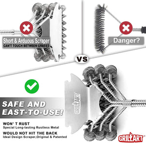 GRILLART Grill Brush and Scraper Bristle Free – Safe BBQ Brush for Grill – 18'' Stainless Grill Grate Cleaner - Safe Grill Accessories for Porcelain/Weber Gas/Charcoal Grill – Gifts for Grill Wizard