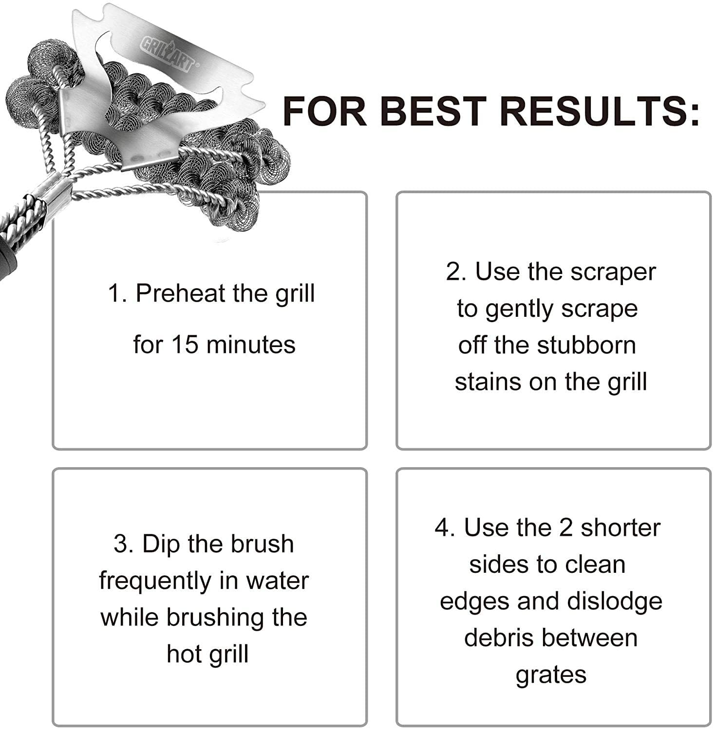 Grill Brush and Scraper Bristle Free – Safe BBQ Brush for Grill – 18'' –  GRILLART U.S. by Weetiee