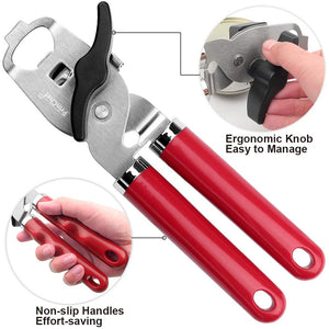 Can Opener with Magnet lifter, Manual-Efficient Smooth Edge Safe Blade Cover - Never Rust Stainless Steel 4in1 Opener for Beer/Paint Can/Tin/Bottle - Nonslip Ergonomic Handlefor Seniors with Arthritis