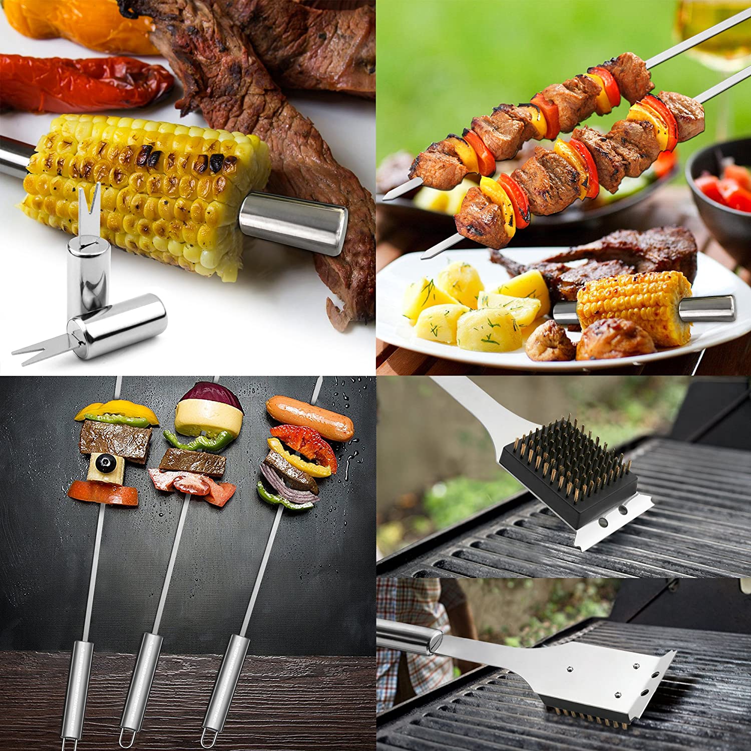  BBQ-AID 3 Piece Grill Set BBQ Accessories - Kitchen Tongs,  Metal Spatula & Fork Utensils - Heavy Duty Stainless Steel Barbecue Grill  Utensils for Outdoor Grill with Solid Sturdy Wood