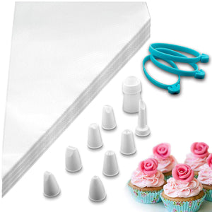 Weetiee Pastry Piping Bags -100 Pack-16-Inch Disposable Cake Decorating Bags Anti-Burst Cupcake Icing Bags for all Size Tips Couplers and Baking Cookies Candy Supplies Kits - Bonus 2 Couplers