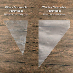 Weetiee Pastry Piping Bags -100 Pack-16-Inch Disposable Cake Decorating Bags Anti-Burst Cupcake Icing Bags for all Size Tips Couplers and Baking Cookies Candy Supplies Kits - Bonus 2 Couplers