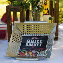 Load image into Gallery viewer, GRILLART Grill Basket for Vegetables &amp; Meat – Large Grill Wok/Pan for the Whole Family - Heavy Duty Stainless Steel Veggie Grilling Basket Built to Last - Best BBQ Accessories for All Grills &amp; Smokers