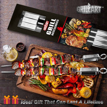 Load image into Gallery viewer, GRILLART Kabob Skewers for Grilling – Metal Skewers for Kabobs with Slider – Flat BBQ Skewers Stainless Steel – 17” Shish Kabob Grill Skewers &amp; Ideal Kabob Sticks for Meat Shrimp Chicken Veggie(10PCS)