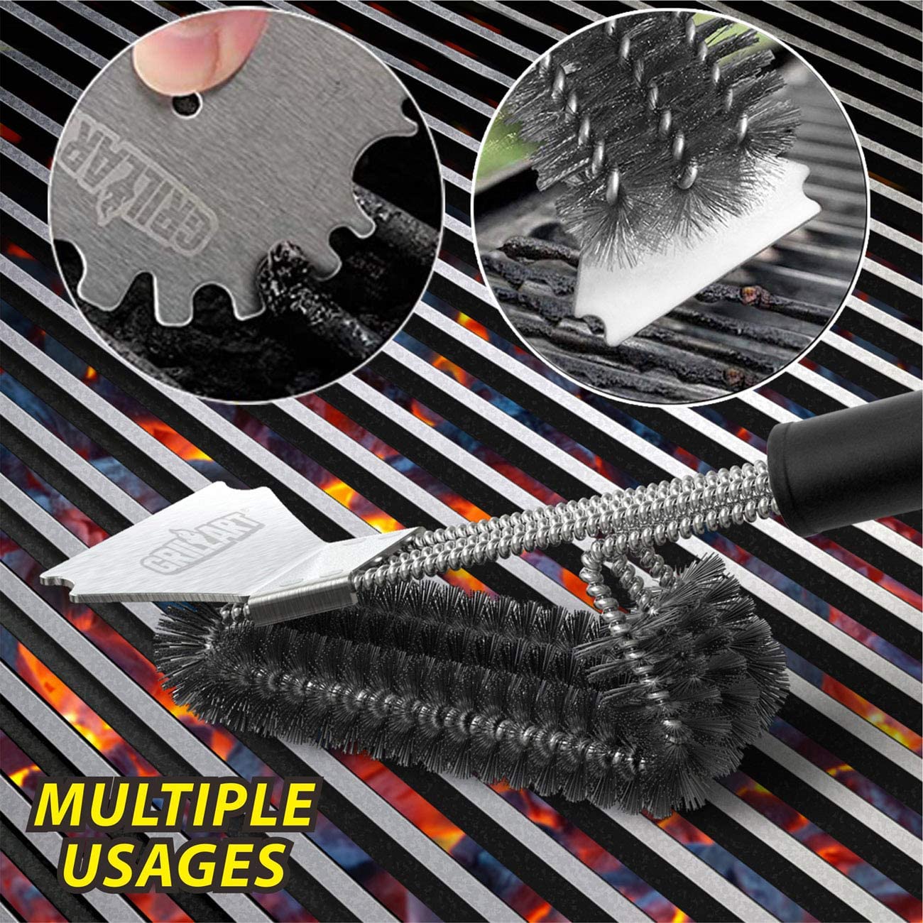 GRILLART Grill Brush and Scraper 18 Inch - Wire Bristle Brush Double  Scrapers - Barbecue Cleaning Brush for Gas/Charcoal Grilling Grates -  Universal