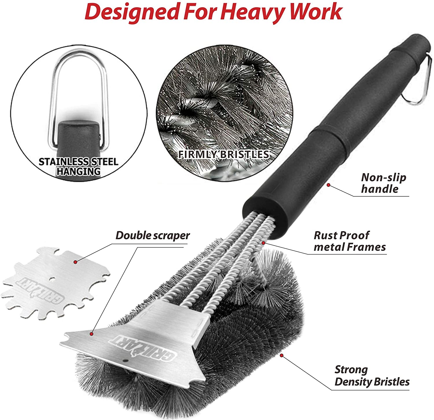 GRILLART Grill Brush and Scraper 18 Inch - Wire Bristle Brush Double S –  GRILLART U.S. by Weetiee