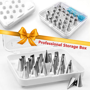 Weetiee Piping Tips And Bags With 26 Thickened Seamless Icing Tips, 2 Silicone Pastry Bags, 2 Flower Nails, 2 Twist Coupler, 3 White Scrapers, Cleaning Brush And Accessories (White)