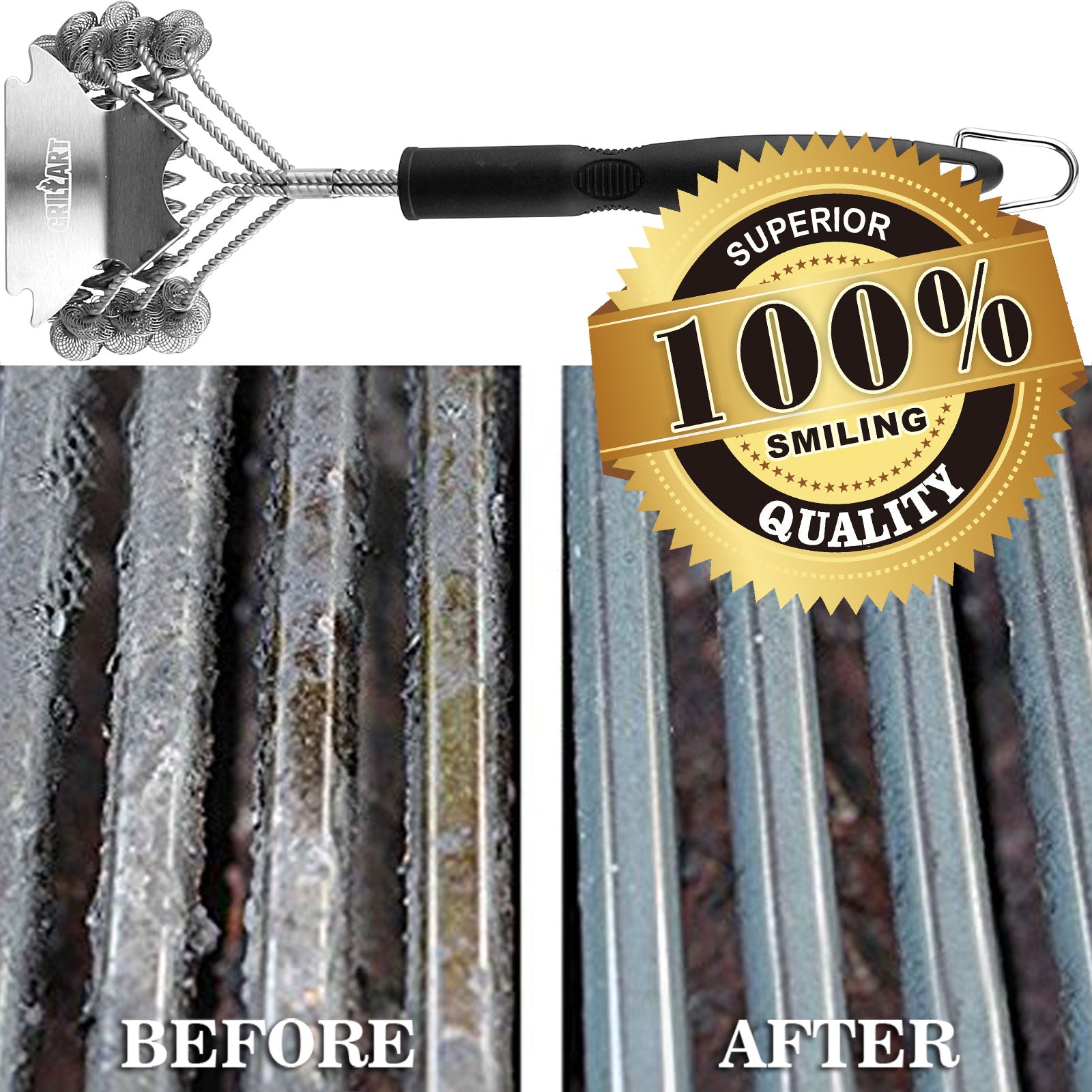 POLIGO Safe Grill Brush and Scraper with Deluxe Handle - 18 Grill Cleaner  Brush Stainless Steel Bristle Grill Brush for Outdoor Grill Wizard Grate 