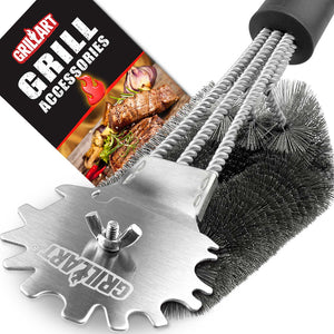 GRILLART Grill Brush and Scraper 18 Inch - Wire Bristle Brush Double Scrapers - Barbecue Cleaning Brush for Gas/Charcoal Grilling Grates - Universal Fit BBQ Grill Accessories, BR-5689