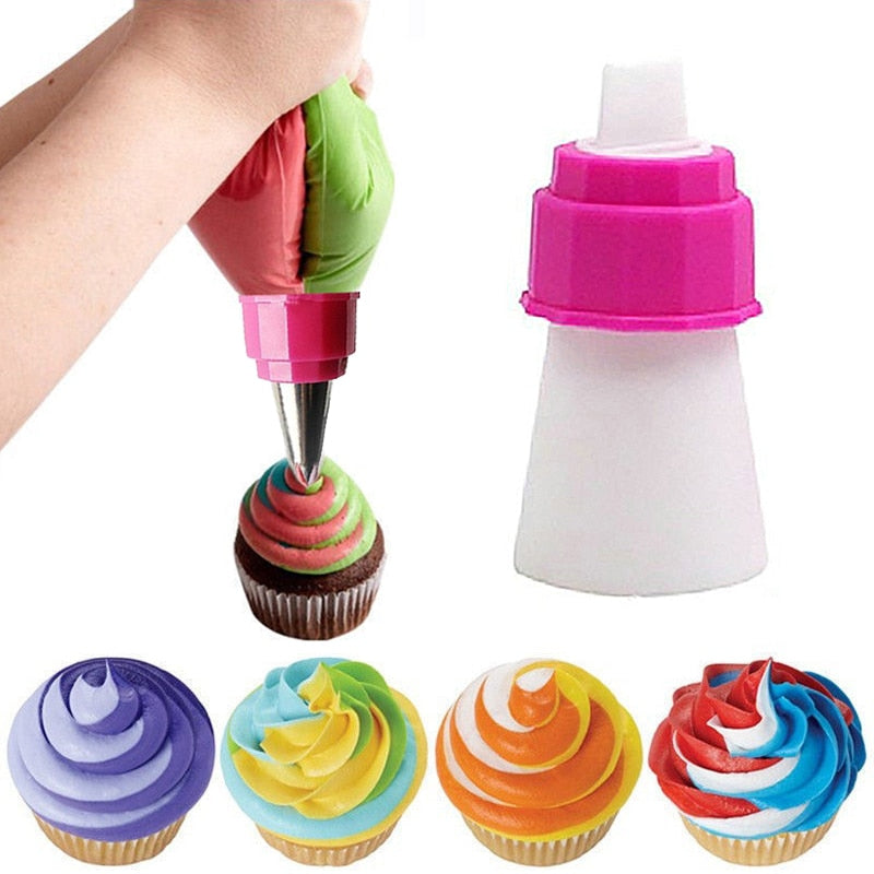 Weetiee 1Pc Icing Piping Bag Nozzle Converter Tri-color Cream Coupler Pastry Nozzles Adaptor DIY Cup Cake Baking Decorating Tips Set