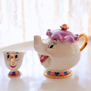 Weetiee Cartoon Beauty And The Beast Teapot Mug Mrs Potts Chip Tea Pot Cup Cogsworth Ceramics One Set Lovely Cute Creative Xmas Gift