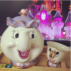 Weetiee Cartoon Beauty And The Beast Teapot Mug Mrs Potts Chip Tea Pot Cup Cogsworth Ceramics One Set Lovely Cute Creative Xmas Gift
