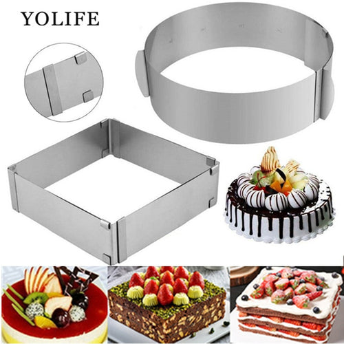 Weetiee Adjustable Mousse Ring 3D Round & Square Cake Mold Stainless Steel Baking Mould Kitchen Dessert accessories Cake Decorating Tool