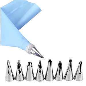 Weetiee 10pcs/set Wedding Cake Decorating Icing Stainless Steel Russian Nozzles Skirt Cake Nozzles Piping Tips Pastry Silicone Cake Bags