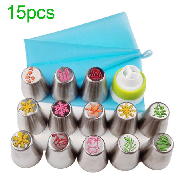 15 Pcs Christmas Nozzles Russian Icing Piping Tips Christmas Design For Cakes Cupcakes Cookies - Decoration Pastry Baking Tools