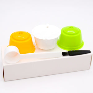 Weetiee 3 Pcs Reusable Coffee Capsule Filter Cup for Nescafe Dolce Gusto Refillable Caps Spoon Brush Filter Baskets Pod Soft Taste Sweet