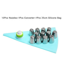 Load image into Gallery viewer, Weetiee 14pc/Set Stainless Steel Russian Tulip Icing Piping Nozzles Flower Cream Pastry Tips Nozzles Silicone Bag Kitchen Accessories